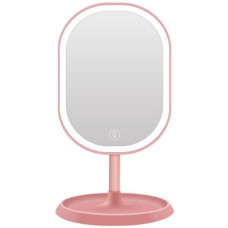 Зеркало овальное с LED подсветкой для макияжа W-38 розовое